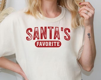 Santa’s Favorite  T-Shirt, Faux Glitter Christmas Funny Retro Santa Shirt, Christmas Crewneck, Holiday Gift