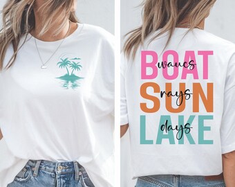 Sun Lake Boat Shirt, Sun-kissed Summer T-Shirt , Coastal Vibes Shirt, Summer Vibes Tee , Tropical Print Shirt