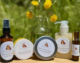 Dandelion Skincare Bundle – Natural Under Eye & Face Cream + Facial Toner + Cleansing Gel – Herbal Glow Set