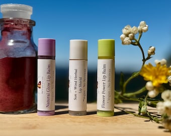 Natural Lip Balm Trio – Herbal Infused Lip Balm Set | chaped, wind and sun exposed , Herbal balms for lips