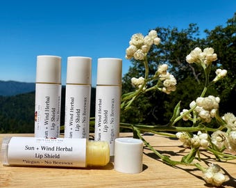 Sun + Wind Herbal Lip Shield – Pearly Everlasting Infused | Healing Vegan Lip Balm | All-Natural Windburn Protection | Dry Lip Salve