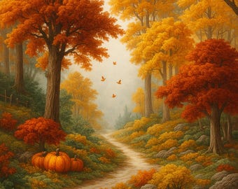 Herbst Wald Kreuzstich Muster PDF | Kürbiswald Stickmuster | Herbst Landschaft Handarbeiten Dekor