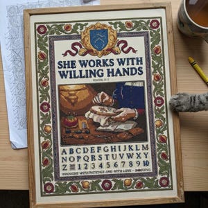 Proverbs 31 Cross Stitch Pattern | Bread Baking Sampler, Alphabet Border (PDF Download)