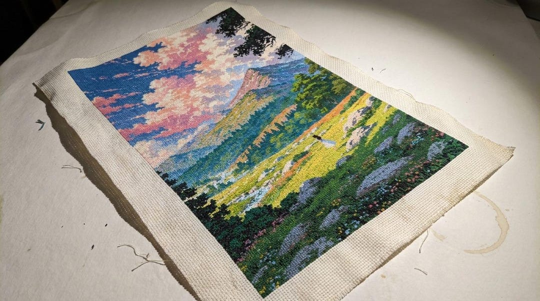 Mountain Valley Stream Cross Stitch Pattern | Scenic Landscape PDF ...
