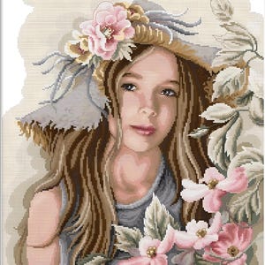 Angel & Flowers Cross Stitch – Child Angel Design – Instant Download