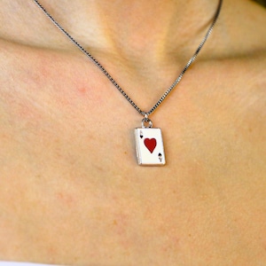 Zilveren harten aas hanger ketting, speelkaart casino liefde symbool bedel sieraden, minimalistisch geluk blackjack poker 21 cadeau voor haar