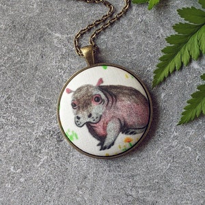 Baby Hippo Necklace, Wildlife Cute Hippo Jewelry For Women, Hippopotamus, Gray Hippo Pendant, Animal Necklace, Hippo Gift For Her