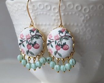 Pastel Strawberry Earrings, Garden Girl Nature Jewelry, Pink And Green Earrings, Floral Boho Cottagecore Style, Unique Gift For Mom, Wife