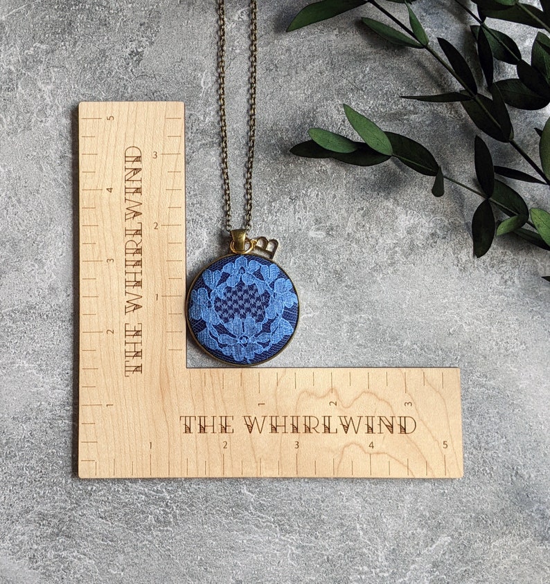 Initial Necklace, Vintage Blue Flower Lace, Anniversary Gift Wife, Personalized Gift For Her, Mom, Unique Pendant Jewelry, Classic Wedding image 8