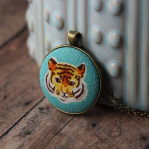 Tiger Necklace, Year Of The Tiger Gift For Animal Lovers, Bengal Tiger Head Pendant, Turquoise And Orange Big Cat Jewelry image 4