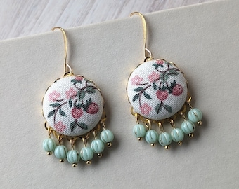 Pastel Strawberry Earrings, Spring Nature Jewelry, Pink And Green Earrings, Floral Boho Cottagecore Style, Unique Gift For Mom, Wife