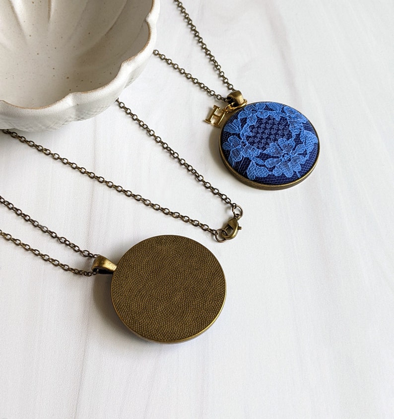 Initial Necklace, Vintage Blue Flower Lace, Anniversary Gift Wife, Personalized Gift For Her, Mom, Unique Pendant Jewelry, Classic Wedding image 9