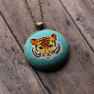 Tiger Necklace, Year Of The Tiger Gift For Animal Lovers, Bengal Tiger Head Pendant, Turquoise And Orange Big Cat Jewelry image 7