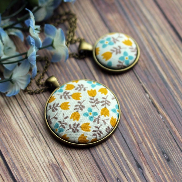 Tulip Necklace, Mustard Yellow Boho Jewelry, Small Or Large Floral Fabric Pendant