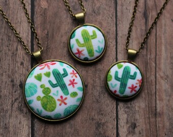 Cactus Necklace, Prickly Pear And Saguaro Plant, Southwestern Jewelry Gift