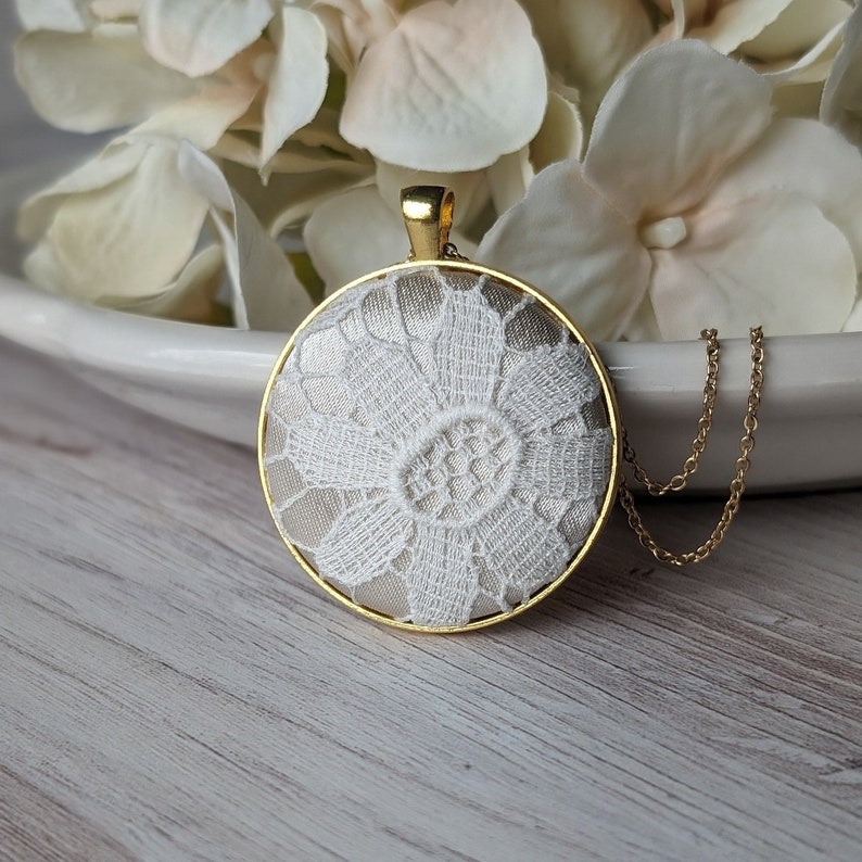 Vintage Lace Pendant Necklace, Personalized Gift For Her, Unique 13th Anniversary Lace Gift For Wife, Timeless Elegant Wedding Jewelry image 8