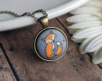Cute Fox Necklace, Small Orange Fox Pendant, Gray, Sitting Fox, Gift For Women Or Teen Girl, Woodland Wildlife Animal Jewelry