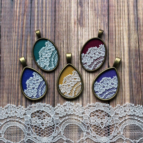 Handmade Jewelry, Teardrop Or Oval Pendant Necklace, Lace, Anniversary, Unique Gift For Women