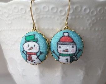 Quirky Christmas Earrings, Fun Snowman Earrings, Red And Green Snowman Jewelry, Cute Whimsical Winter Holidays
