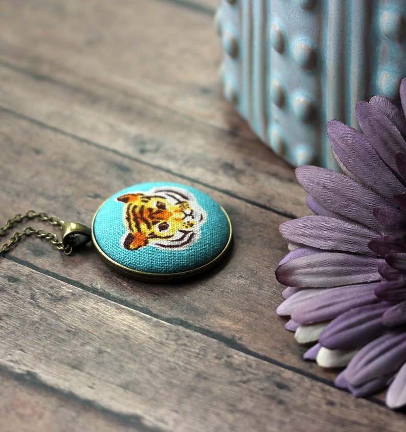 Tiger Necklace, Year Of The Tiger Gift For Animal Lovers, Bengal Tiger Head Pendant, Turquoise And Orange Big Cat Jewelry image 3