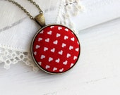 Retro Red Heart Jewelry, Valentine Jewelry Heart Necklace, Small Red Pendant, Red Necklace, Valentine's Day Red and White