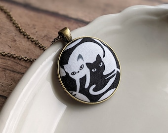 Black And White Cat Necklace, Cute Cat Mom Gift For Her, Animal Jewelry