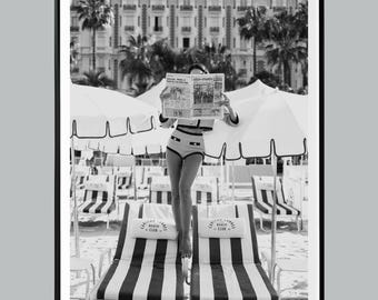 Cannes Beach Club Print, Old Money Aesthetic, French Riviera Wall Art, Vintage Black and White Photo, Luxury Summer Decor, Digital Download