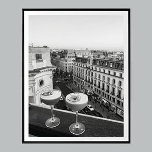 Black and White Cocktail Print, Bar Cart Decor, London Rooftop Photography, Luxury Travel Poster, Preppy Wall Art, Digital Download