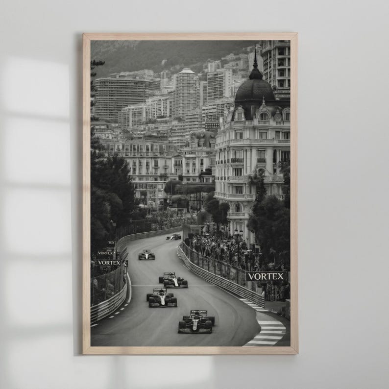 Monaco Street Racing Print, Black and White Monte Carlo Poster, Luxury Motorsport Wall Art, Old Money Aesthetic, Man Cave Decor image 6