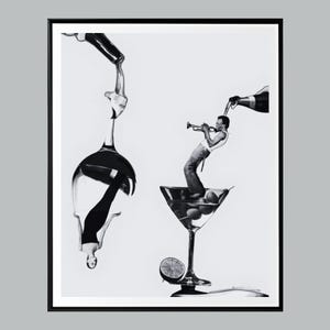 Jazz Musicians with Cocktails, Black and White, Cocktail Wall Art, Bar Cart Print, Alcohol Poster,  Bar Decor, Luxury Print, Hype Room Decor