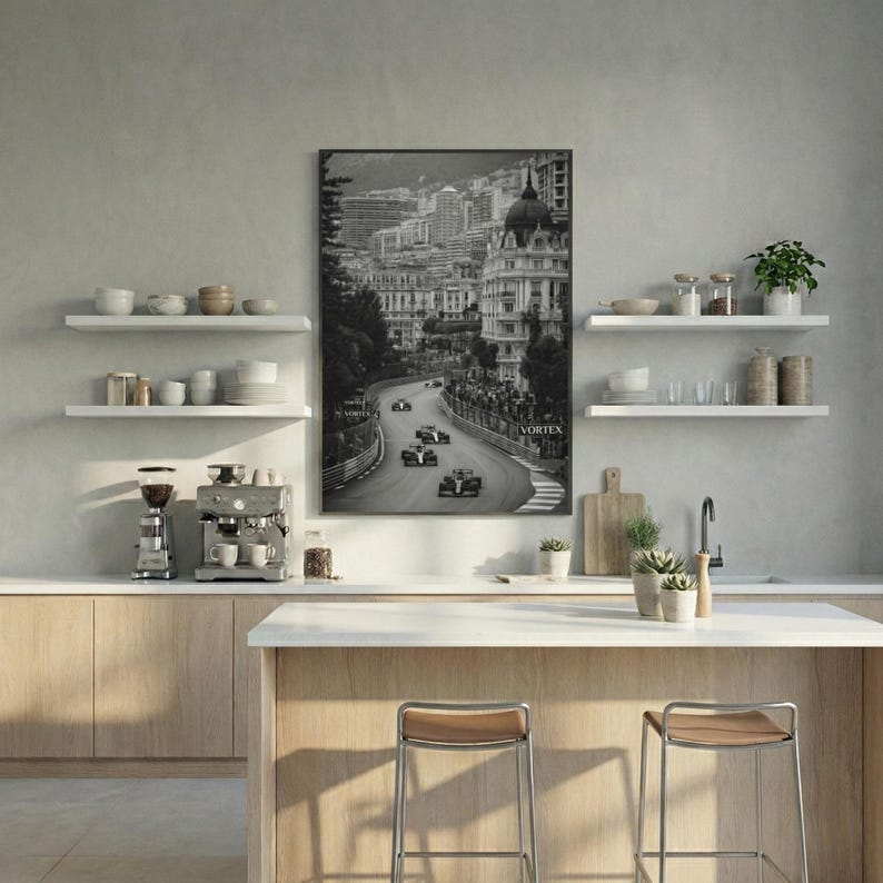 Monaco Street Racing Print, Black and White Monte Carlo Poster, Luxury Motorsport Wall Art, Old Money Aesthetic, Man Cave Decor image 7