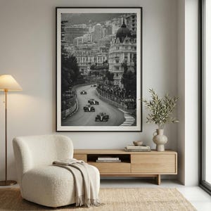 Monaco Street Racing Print, Black and White Monte Carlo Poster, Luxury Motorsport Wall Art, Old Money Aesthetic, Man Cave Decor image 3