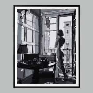 Woman In The Window Print, Feminist Poster, Black and White, Fashion Photography, Vintage Wall Art, Teen Girl Room Decor, Digital Download