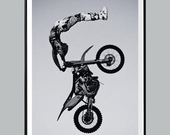 Motocross Stunt Wall Art, Dirt Bike Action Poster, Extreme Sports Print, Minimalist Motorcycle Decor, Biker Gift, Digital Download