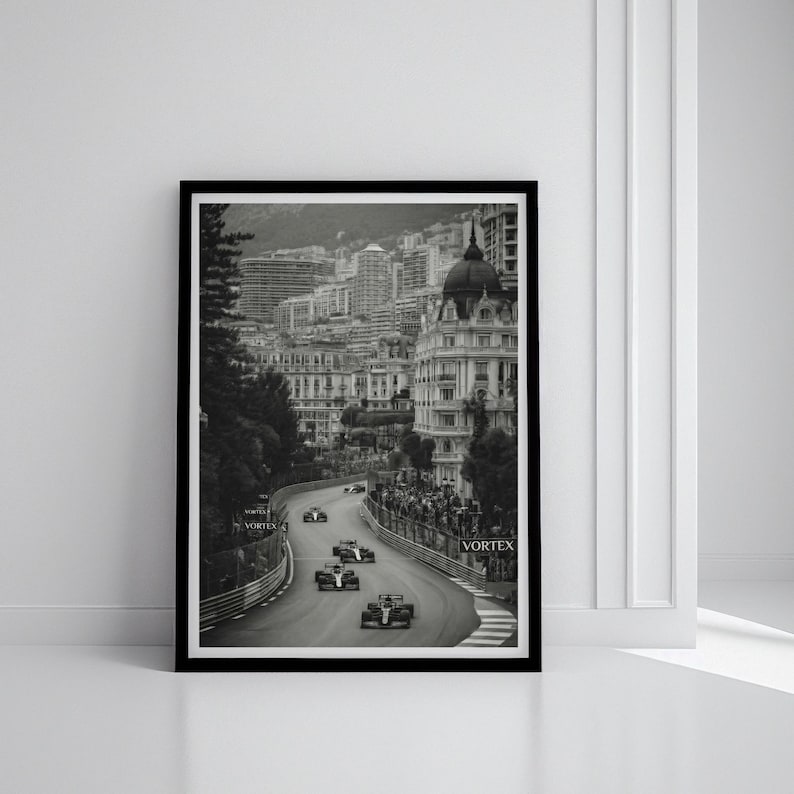 Monaco Street Racing Print, Black and White Monte Carlo Poster, Luxury Motorsport Wall Art, Old Money Aesthetic, Man Cave Decor image 4