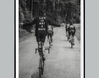 Life Is Not A Race Print, Vintage Cycling Wall Art, Black and White Bike Poster, Slow Living Quote, Retro Bicycle Decor, Digital Download