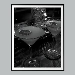 Black and White Cocktail Print, Trendy Bar Cart Art, Martini Glass Poster, Nightlife Aesthetic, Kitchen Wall Decor, Digital Download
