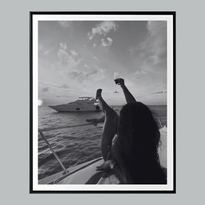 Luxury yacht Woman Print, Fashion Print, Black and White, Vintage Photo, Summer Poster, Beach House Decor, Beach Decor, Modern Art