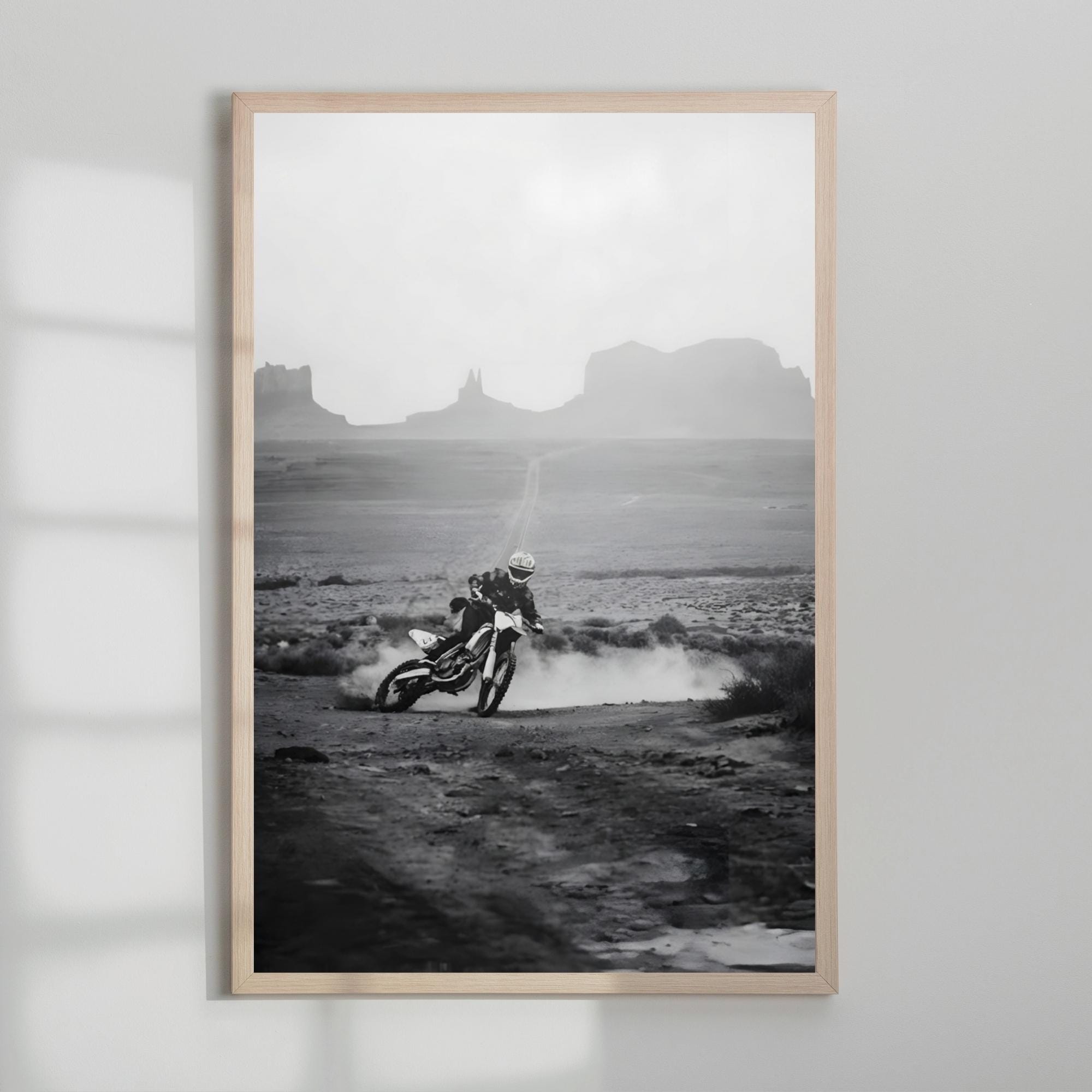 Motocross Digital Print, Monument Valley Wall Art, B&W Motorcycle