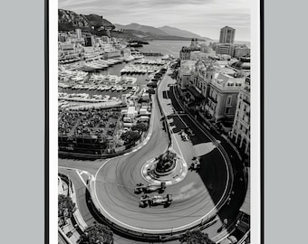 Vintage Race Car Print, Street Circuit Poster,Black and White Motorsport Wall Art, Masculine Office Decor, Monte Carlo Wall Art