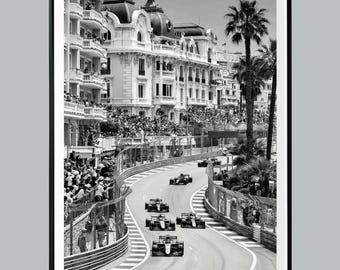 Monaco Street Race Photography, Black and White Motorsport Wall Art, Old Money Aesthetic, Luxury Man Cave Decor, Racing Car Print