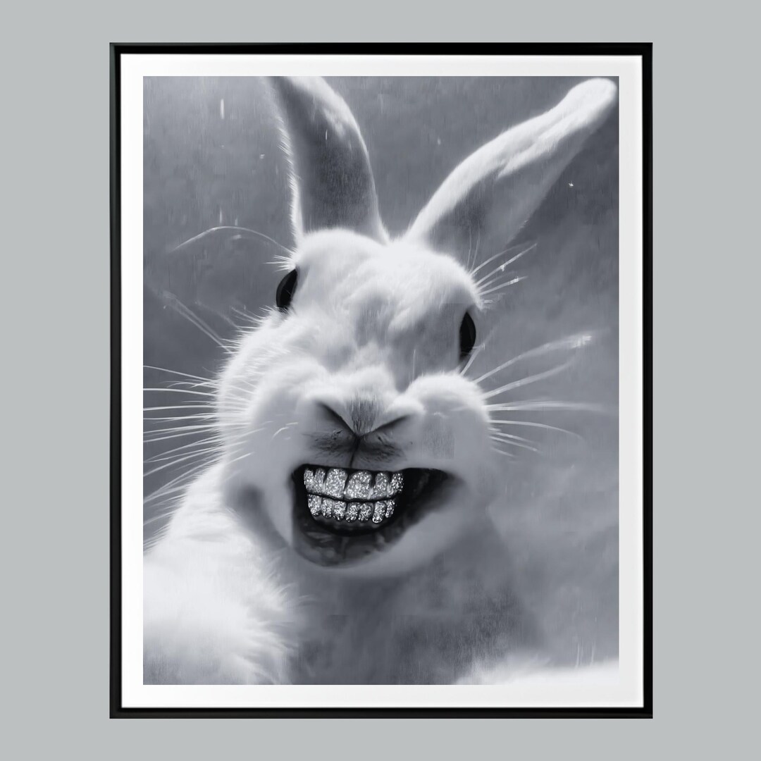 Funny Rabbit With Diamond Grillz Print, Gangster Bunny Art, Thug Life ...