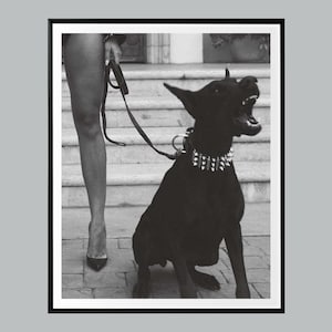 Luxury Woman with Doberman Poster, Luxury Fashion Poster, Black and White, Hypebeast Room Decor, Dog Wall Art, Fashion Trending Home Decor