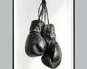 Boxing Gloves Poster, Motivational Print, Black and White Print, Hypebeast Wall Art, Boxing Room Wall Art, Sporty Decor