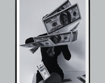Money Mindset Art, Luxury Woman Print, Girl Boss Motivation, Hustle Culture Poster, Financial Freedom, Black and White Wall Decor