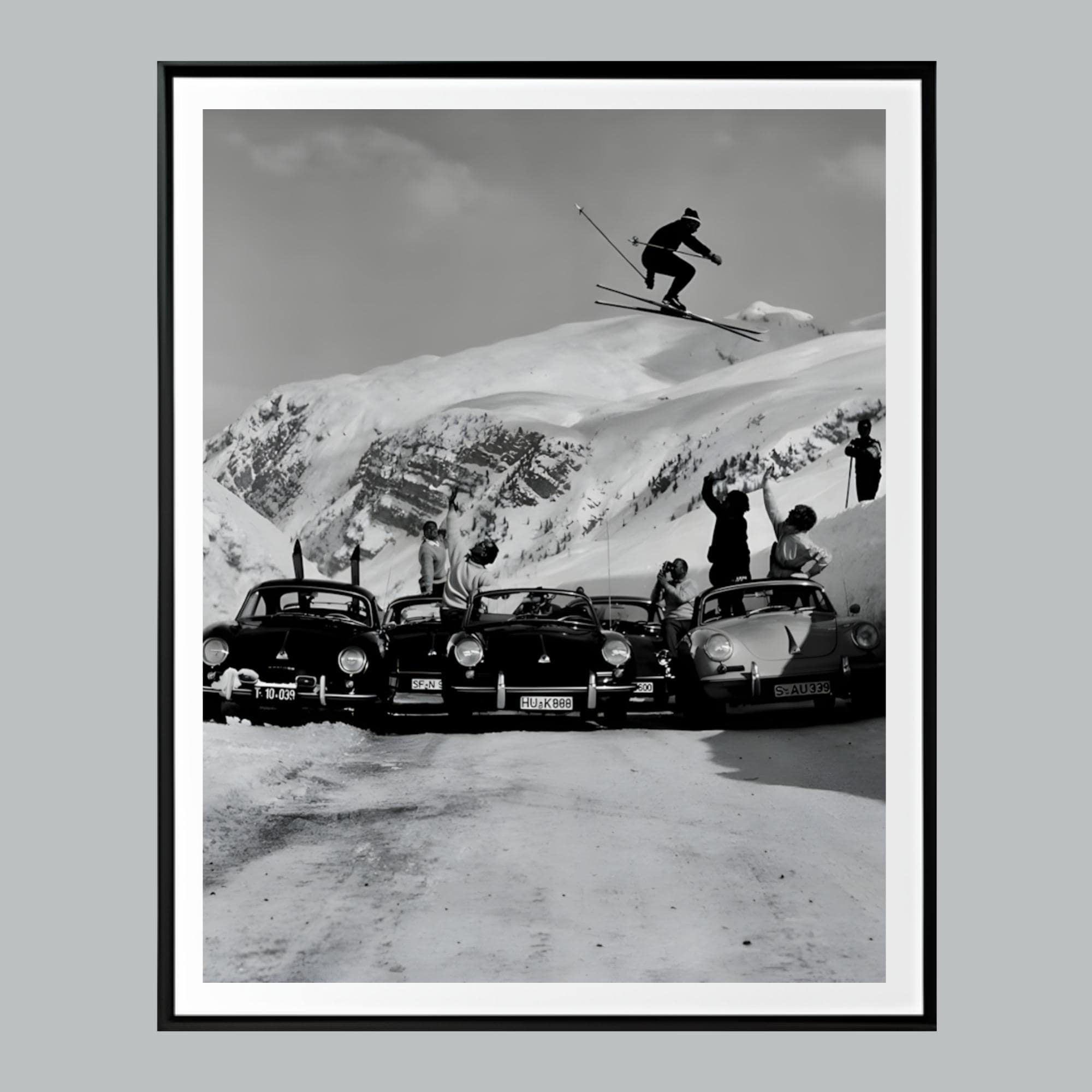 Black and White Ski Print, Classic Car Wall Art, Man Cave Decor