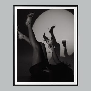 High Heels and Cheers Digital Art, Feminist Poster, Black and White, Girls Bathroom Decor, Bar Cart Decor, Vintage Poster
