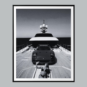Luxury Woman on Boat Wall Art, Fashion Print, Black and White, Vintage Photo, Summer Poster, Beach House Decor, Beach Decor, Modern Art