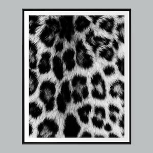 Pu&ograve; includere: Stampa incorniciata con un motivo leopardato in bianco e nero. Il design presenta un motivo ripetuto di macchie nere su uno sfondo bianco e grigio, creando un aspetto strutturato. L'opera d'arte &egrave; racchiusa in una cornice nera.