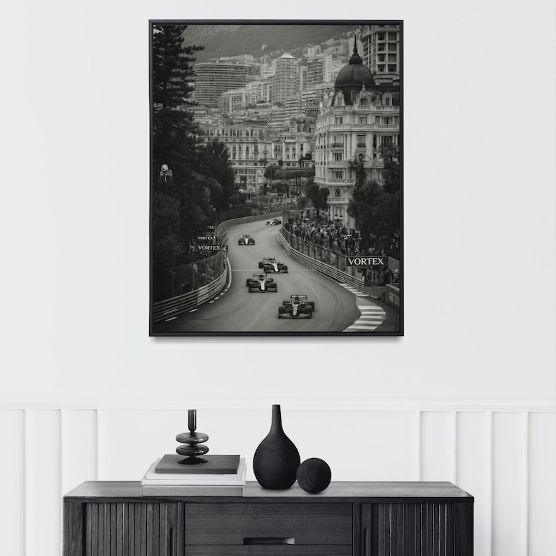 Monaco Street Racing Print, Black and White Monte Carlo Poster, Luxury Motorsport Wall Art, Old Money Aesthetic, Man Cave Decor image 5